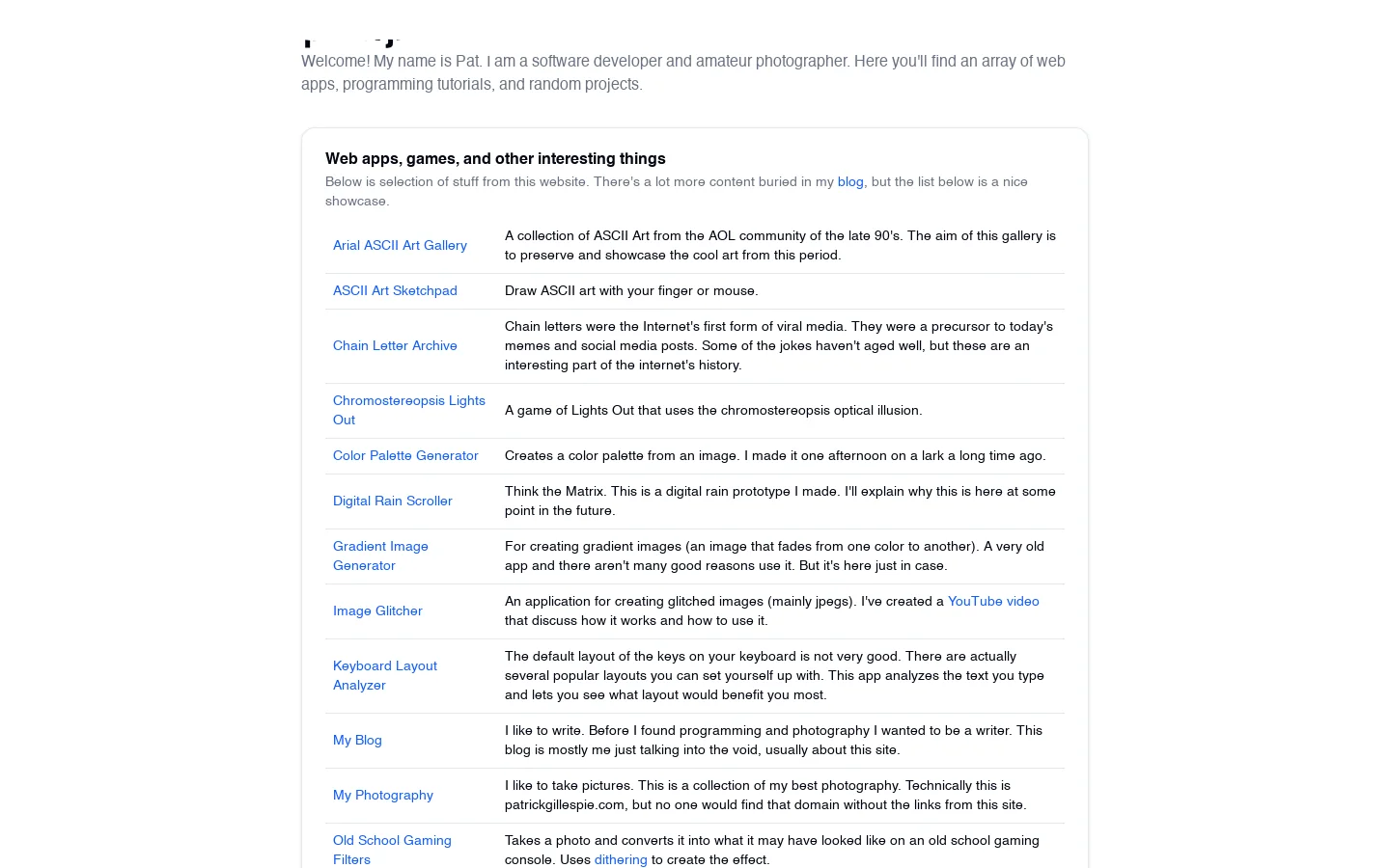 patorjk.com Homepage screenshot