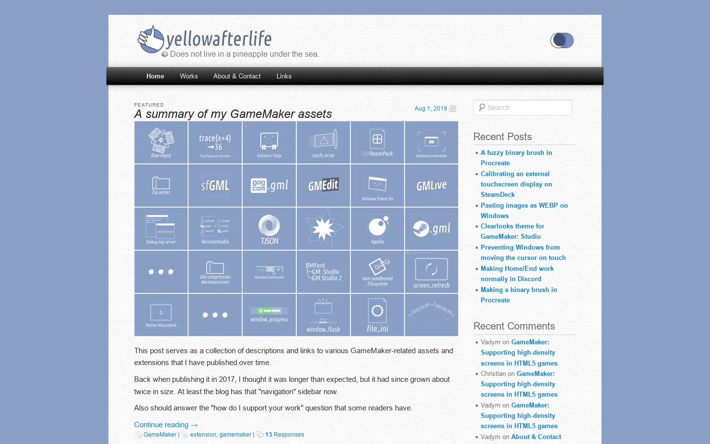 YellowAfterlife Homepage screenshot
