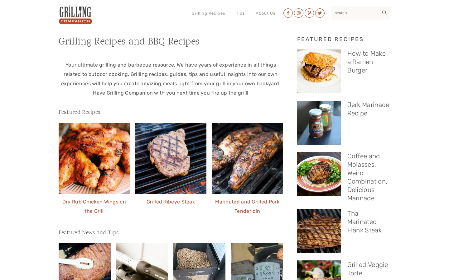 Grilling Recipes and BBQ Recipes Homepage screenshot