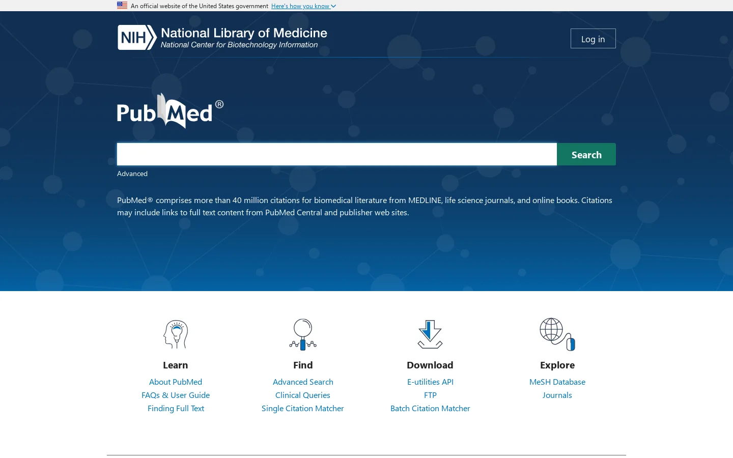 PubMed Homepage screenshot