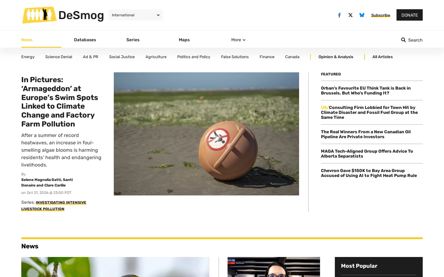 DeSmog Homepage screenshot