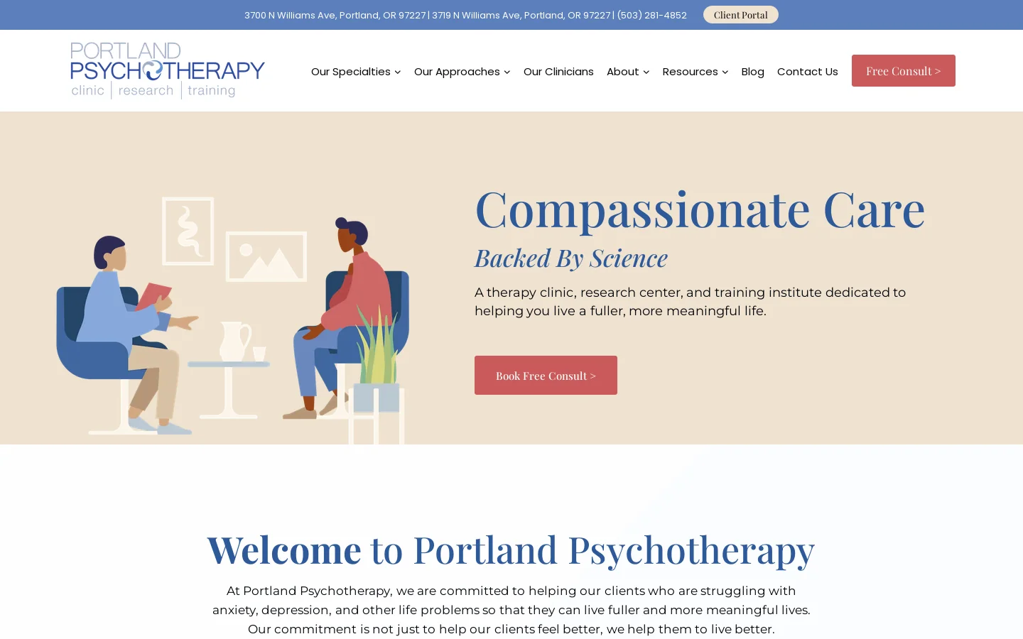 Portland Psychotherapy Homepage screenshot