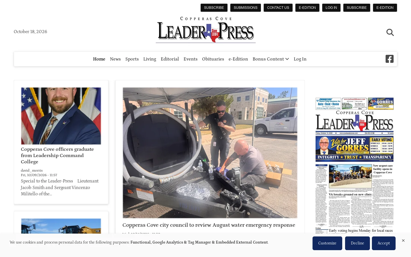 Copperas Cove Leader Press Homepage screenshot
