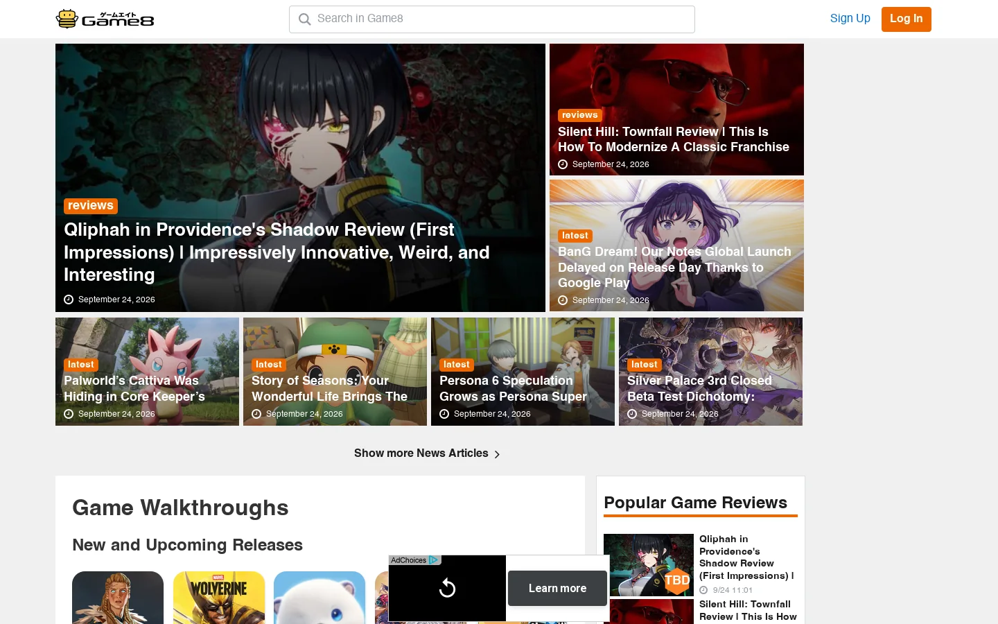 Game8｜The Top Gaming and App Walkthroughs Straight from Japan! Homepage screenshot