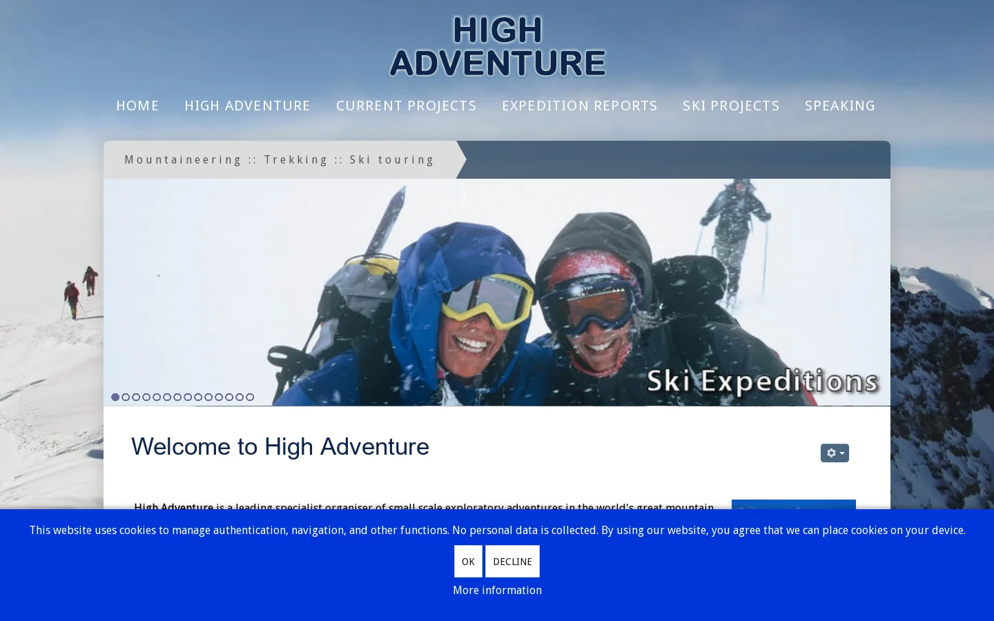 Welcome to High Adventure Homepage screenshot