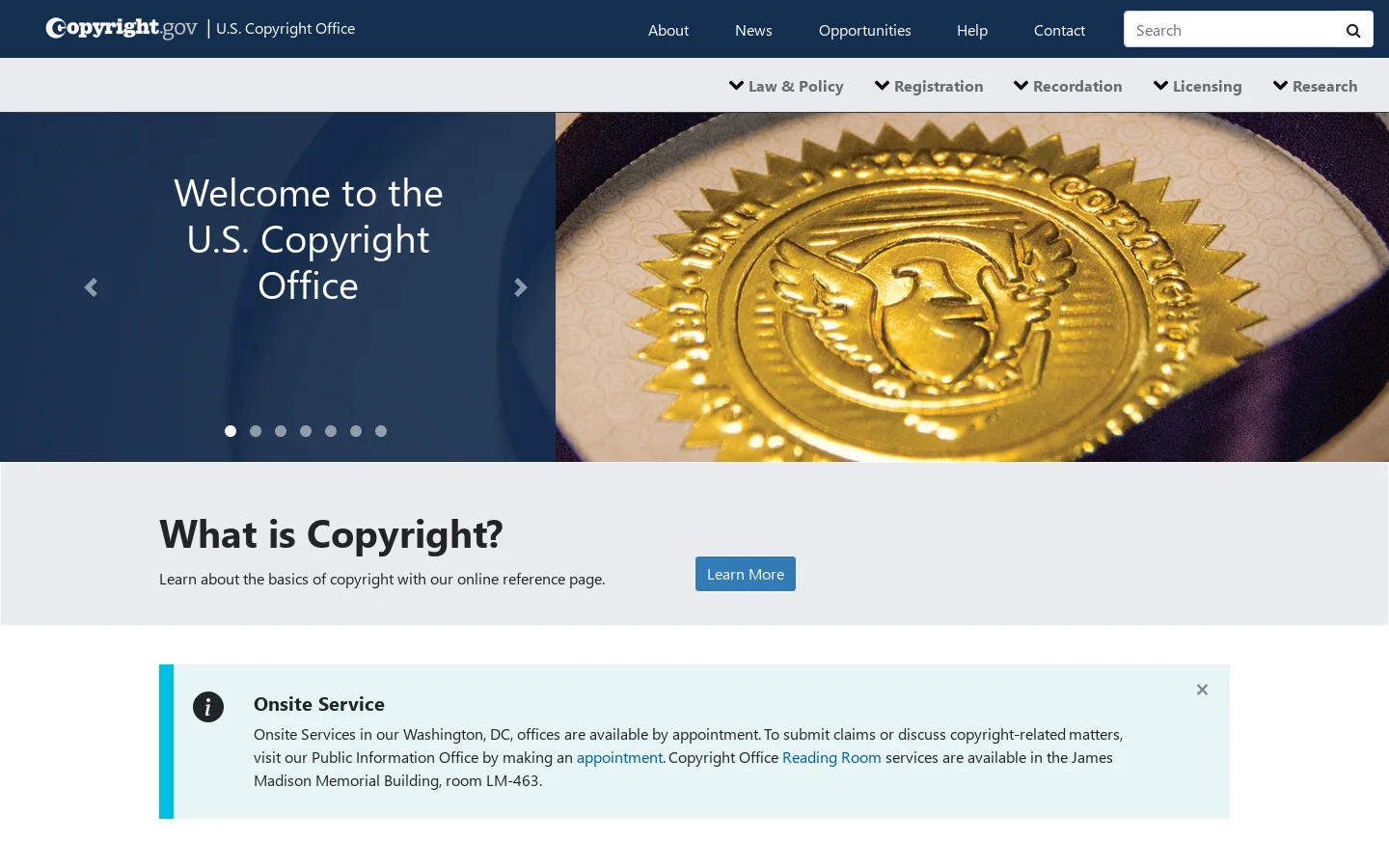 U.S. Copyright Office | U.S. Copyright Office Homepage screenshot