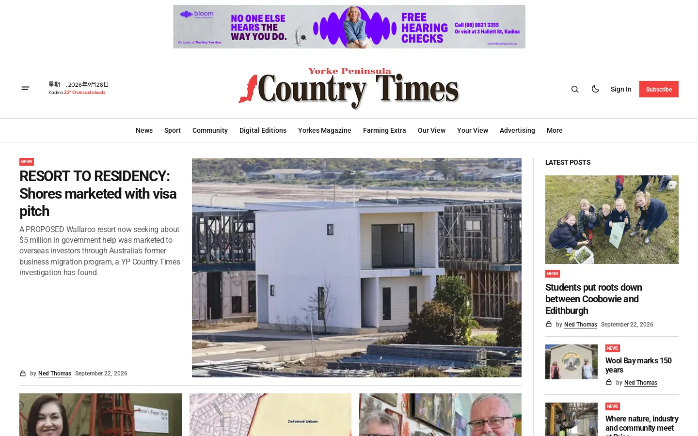 Yorke Peninsula Country Times Homepage screenshot