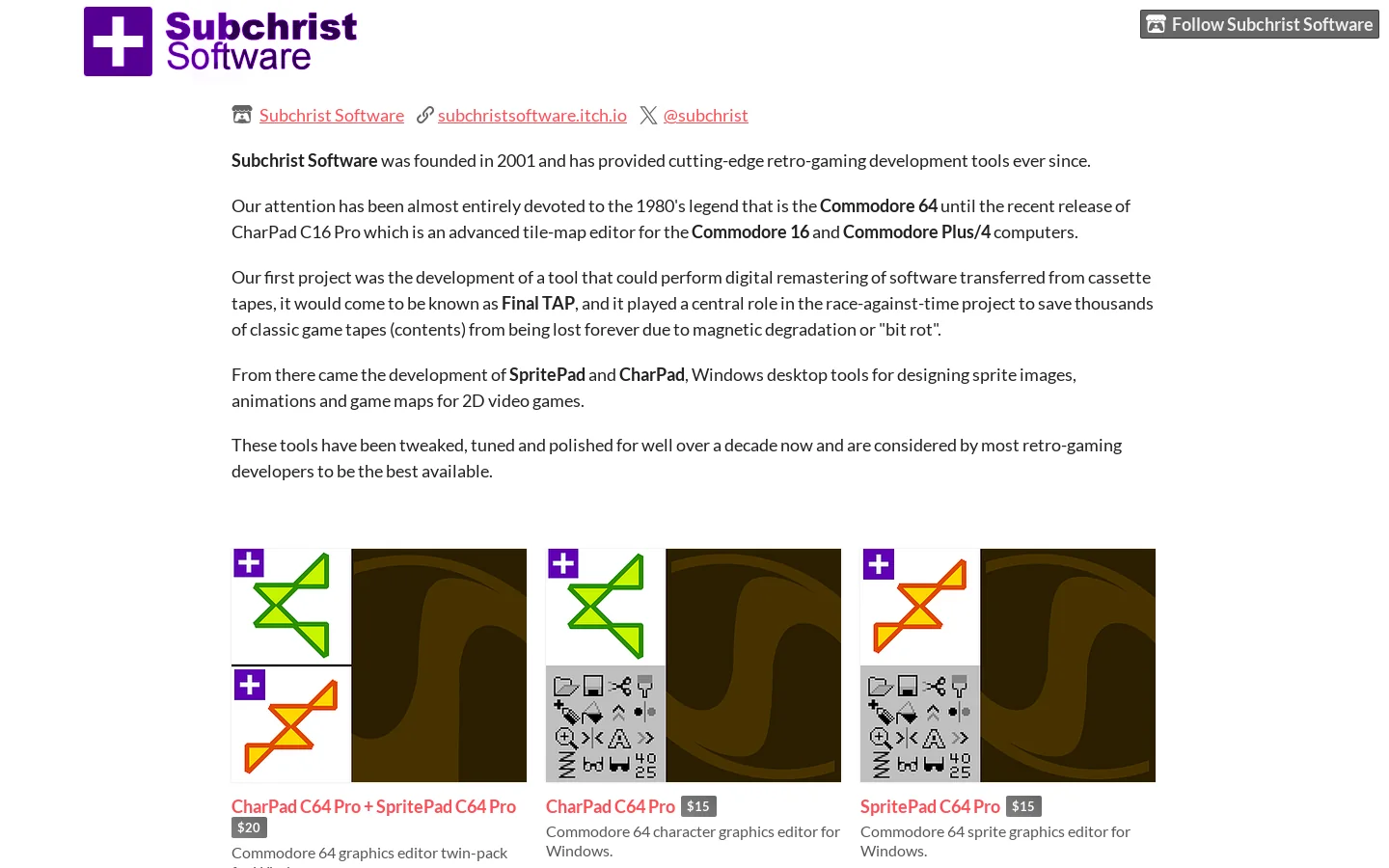 Subchrist Software Homepage screenshot