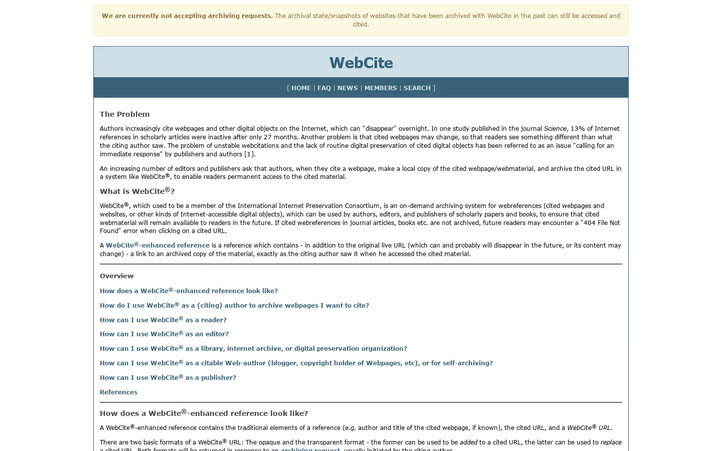 WebCite Homepage screenshot
