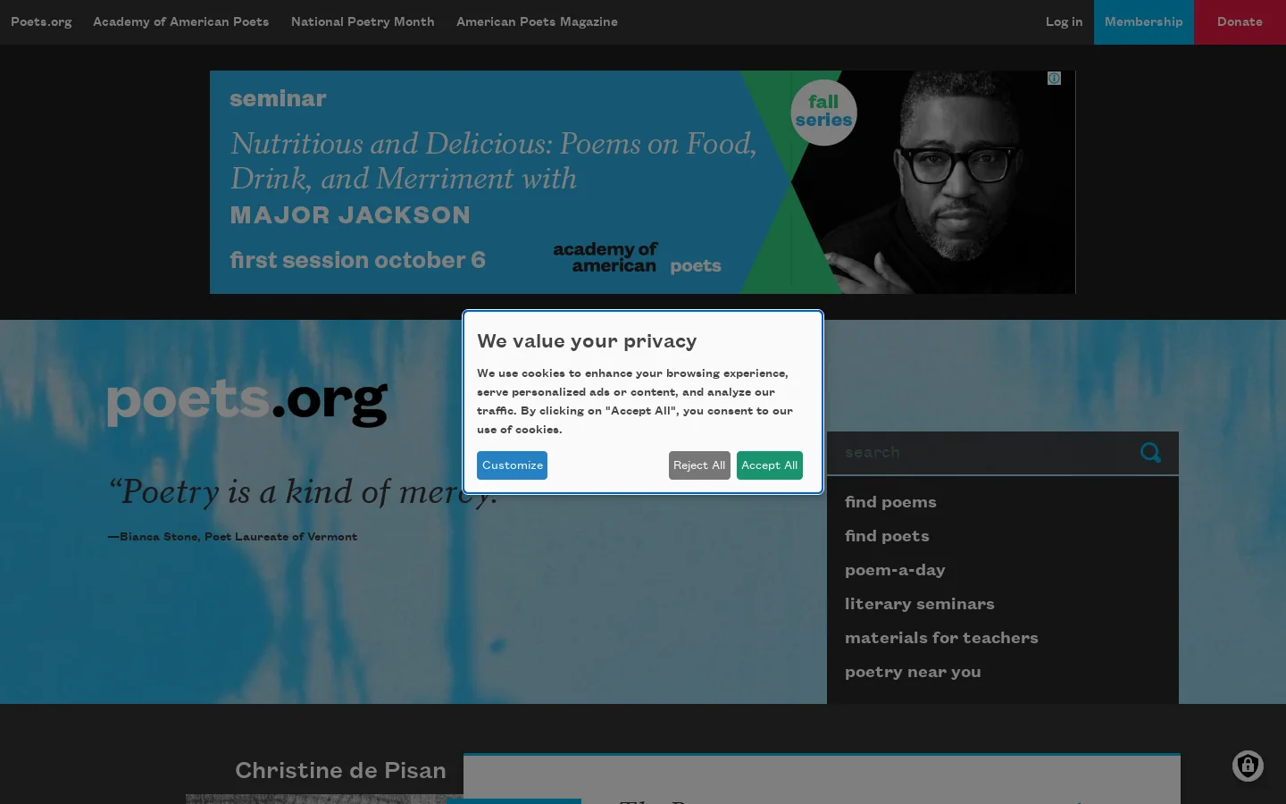 poets.org Homepage screenshot