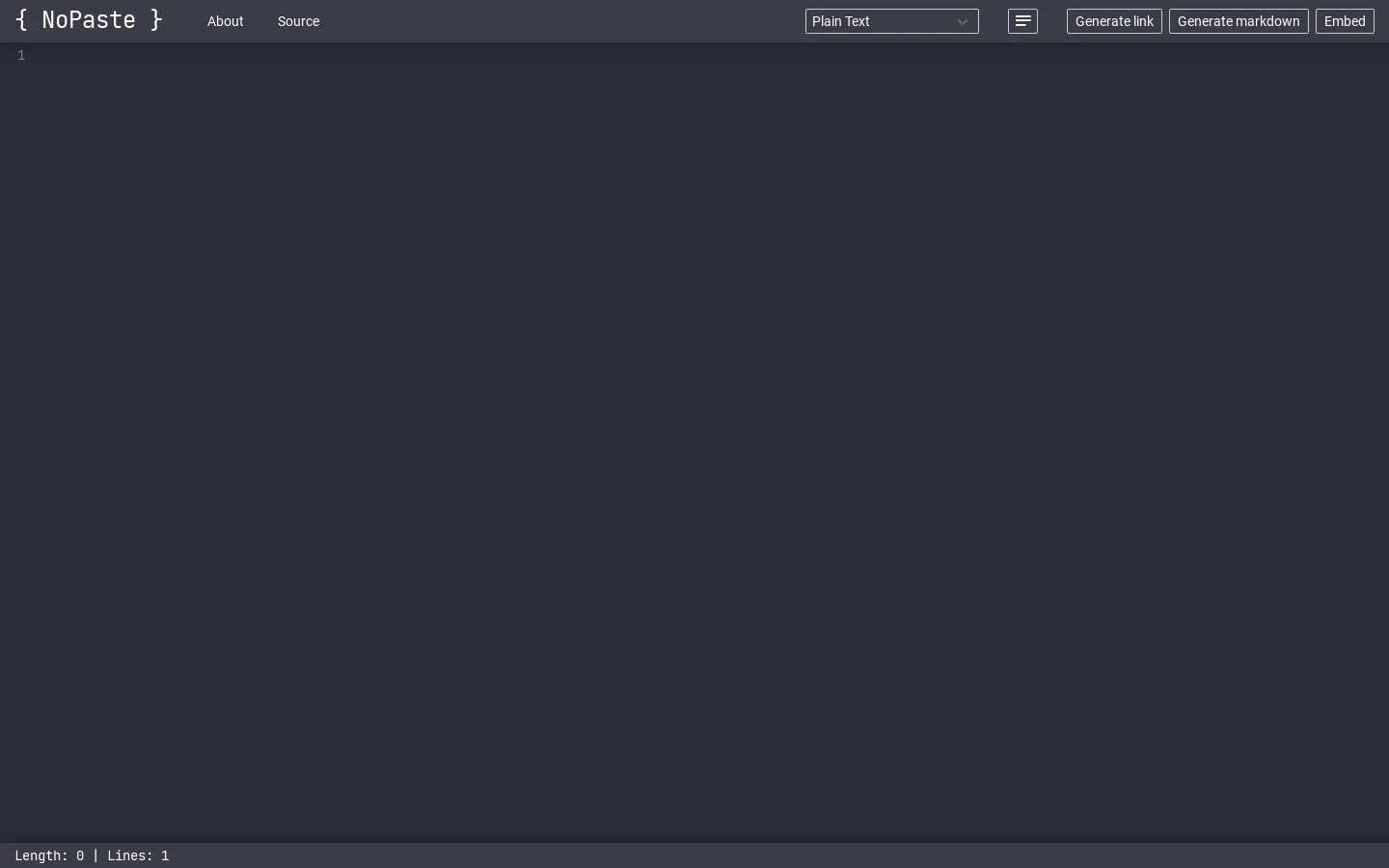 NoPaste Homepage screenshot