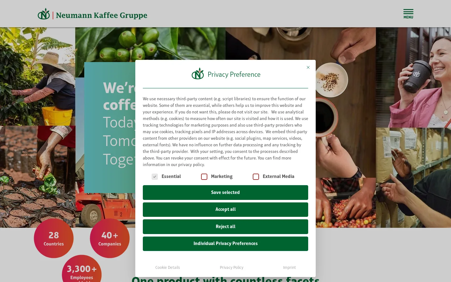 Neumann Kaffee Gruppe (NKG) - We're all about coffee. Today. Tomorrow. Together. Homepage screenshot