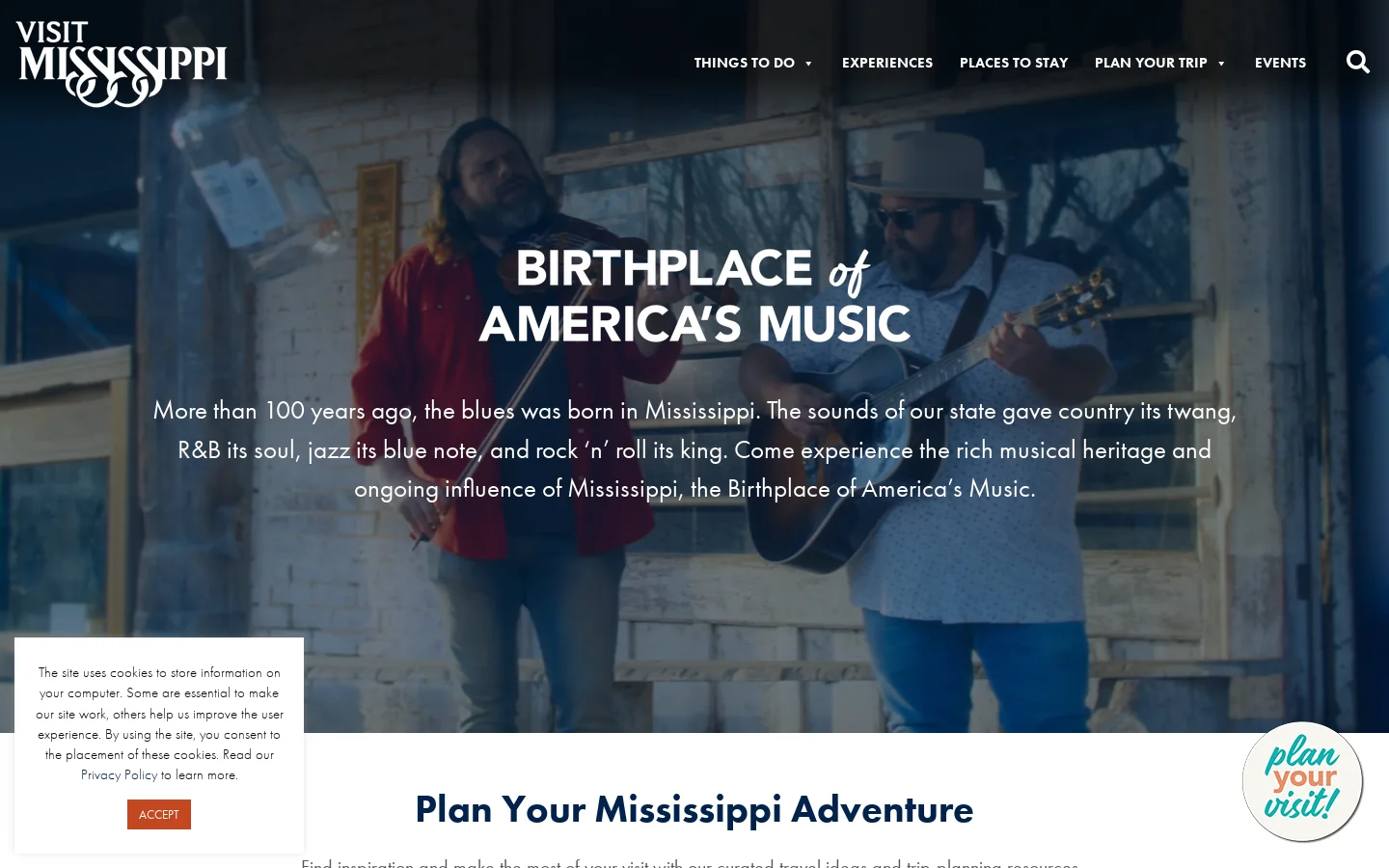 Visit Mississippi Homepage screenshot