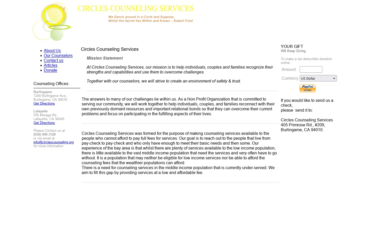 circlescounseling.org Homepage screenshot
