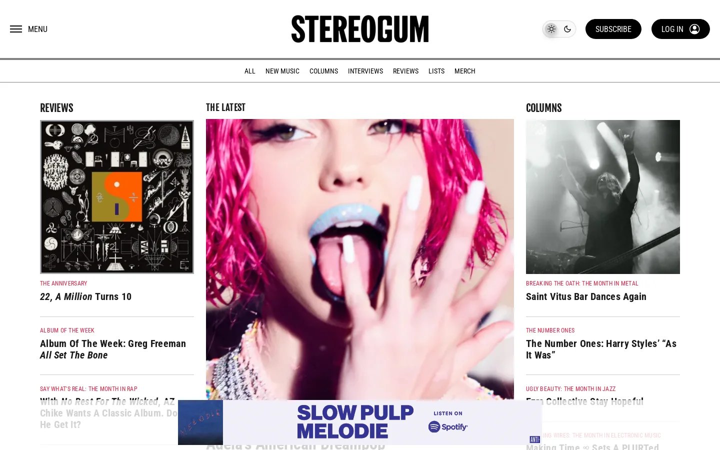 Stereogum Homepage screenshot
