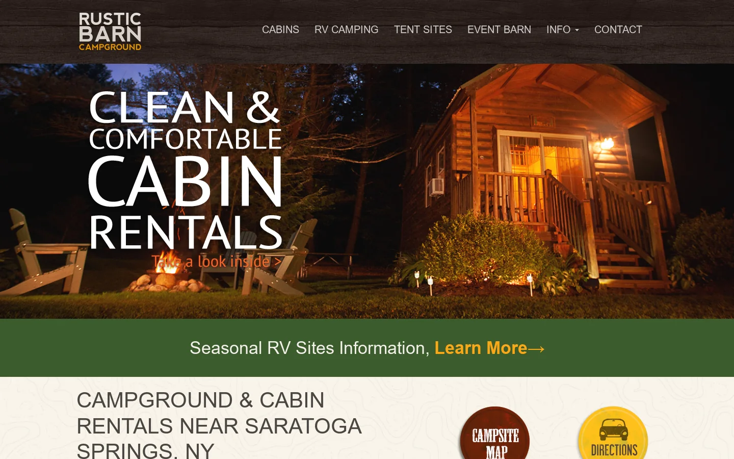 Rustic Barn Campground Homepage screenshot