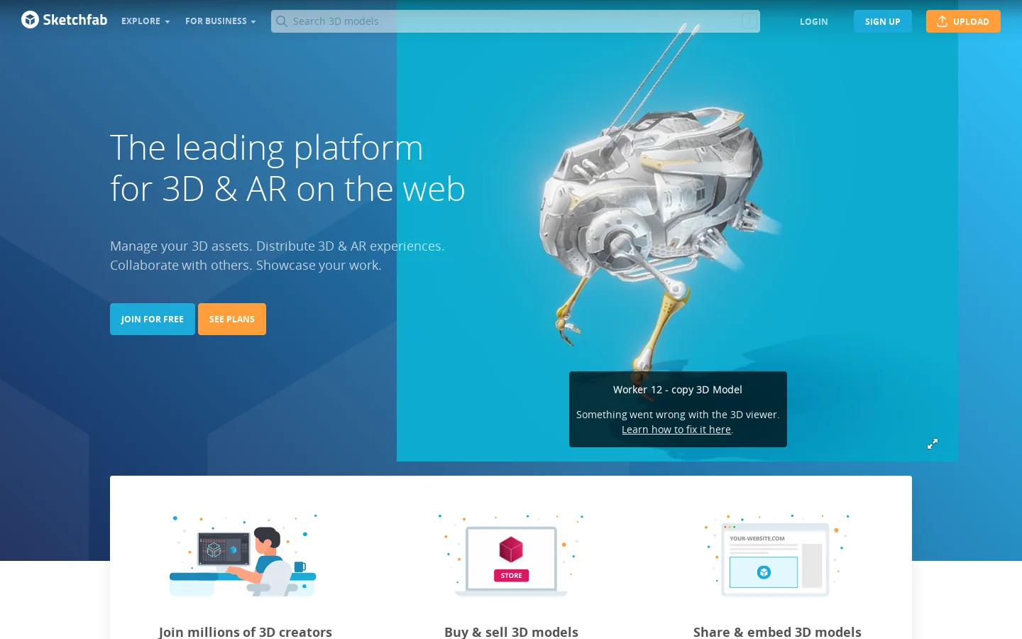 Sketchfab Homepage screenshot