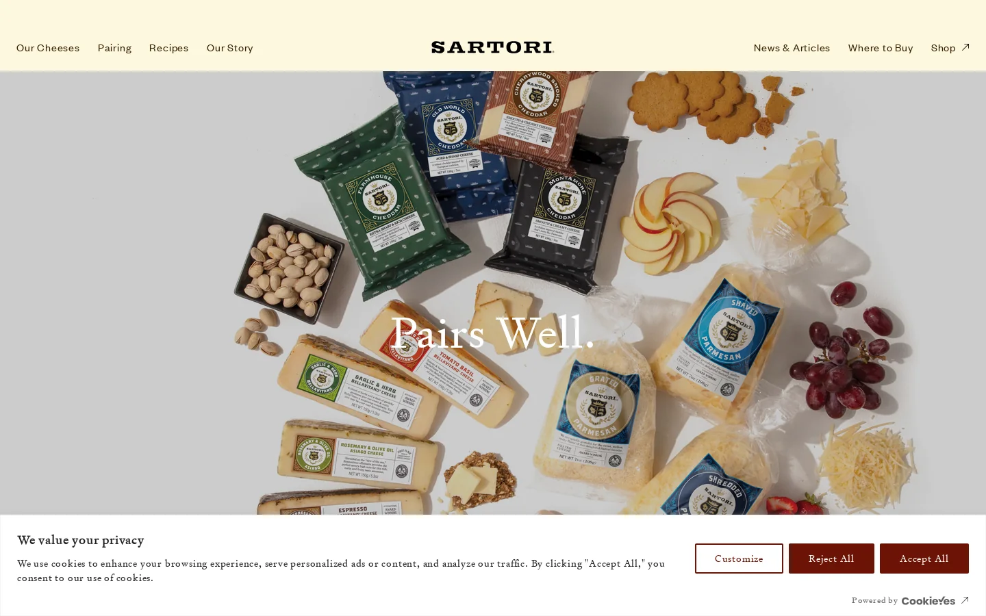 Sartori Cheese Homepage screenshot