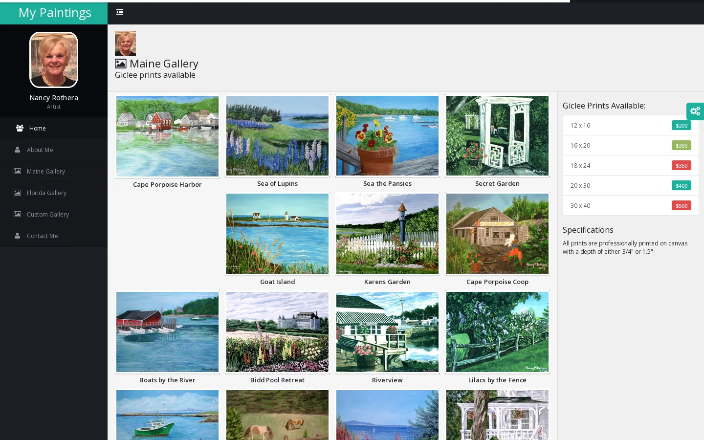 Nancy Rothera Maine Gallery Homepage screenshot