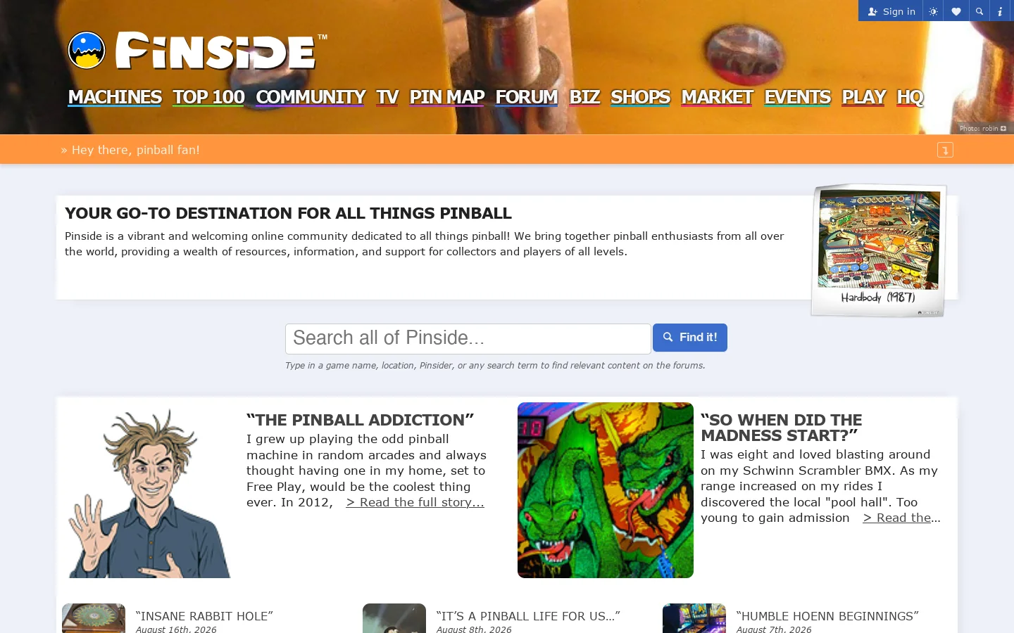 Pinside.com Homepage screenshot