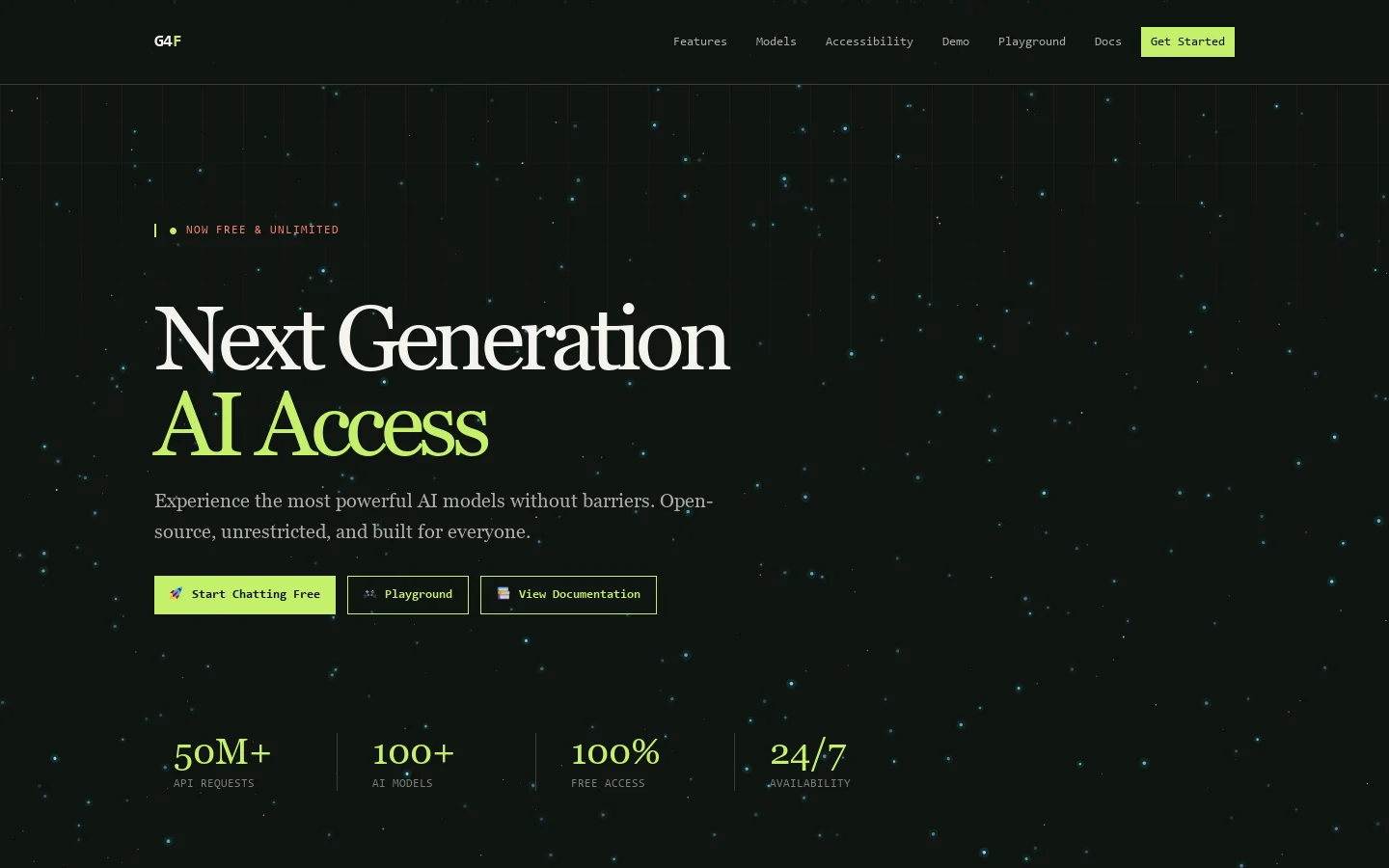 GPT4Free - Next Gen AI Access Homepage screenshot