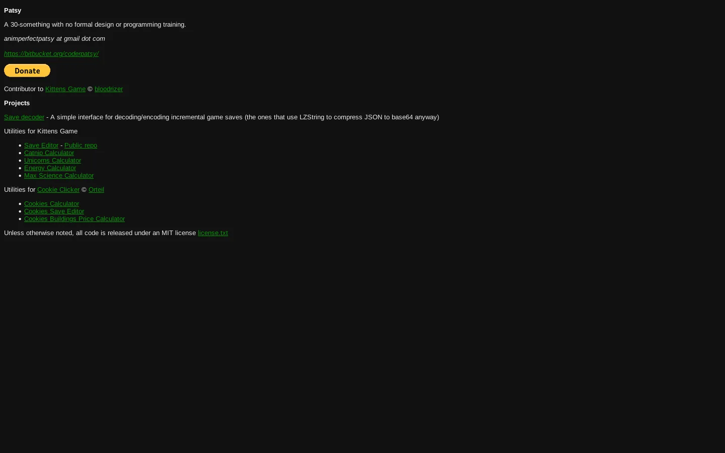 About Patsy Homepage screenshot