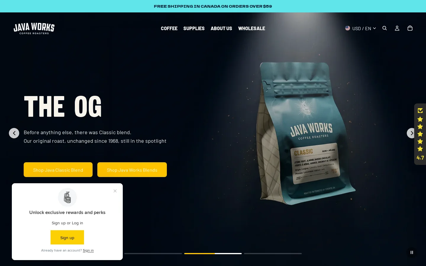 Javaworks.ca Homepage screenshot