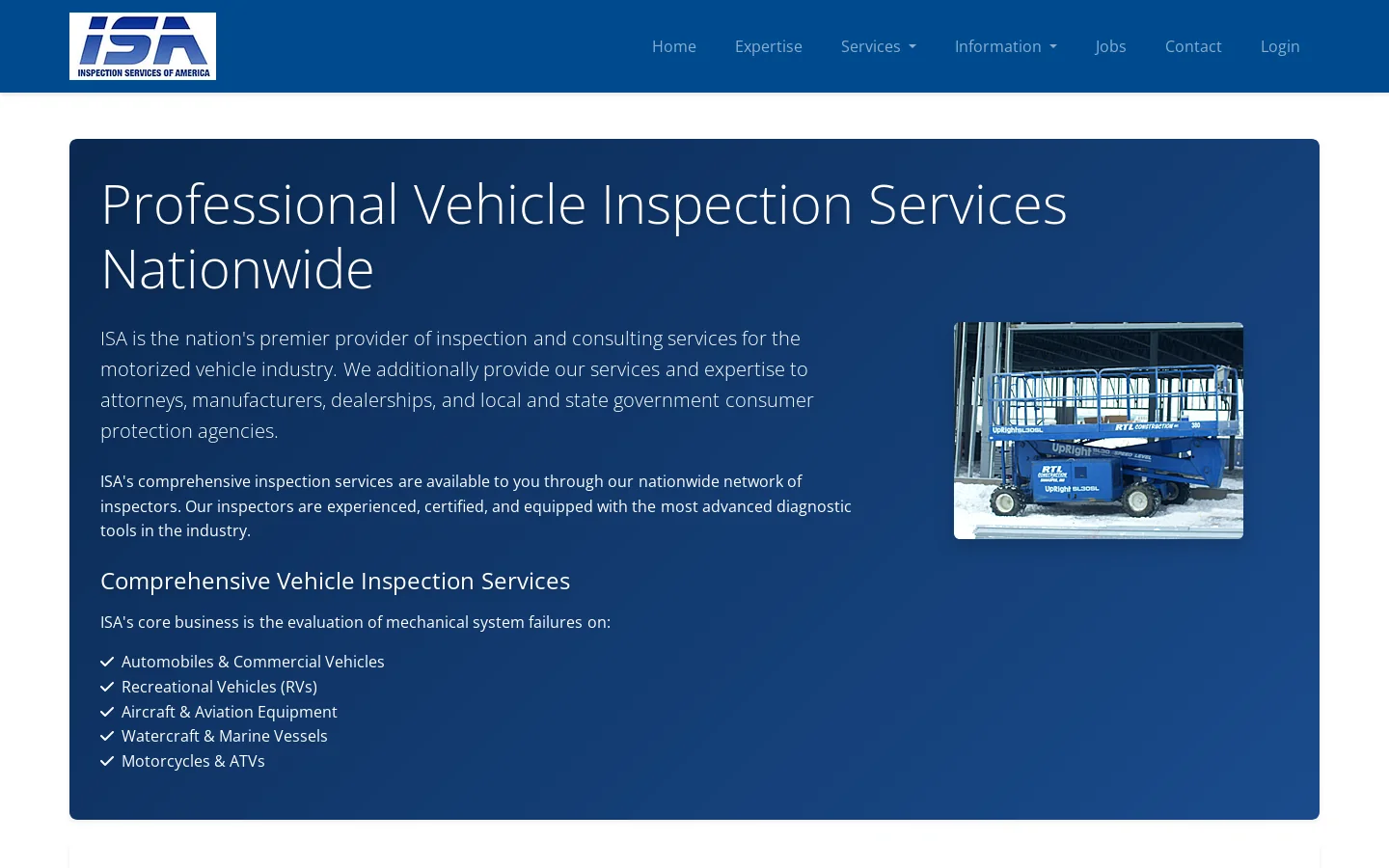 ISA - Professional Vehicle Inspection Services | Nationwide Coverage Homepage screenshot