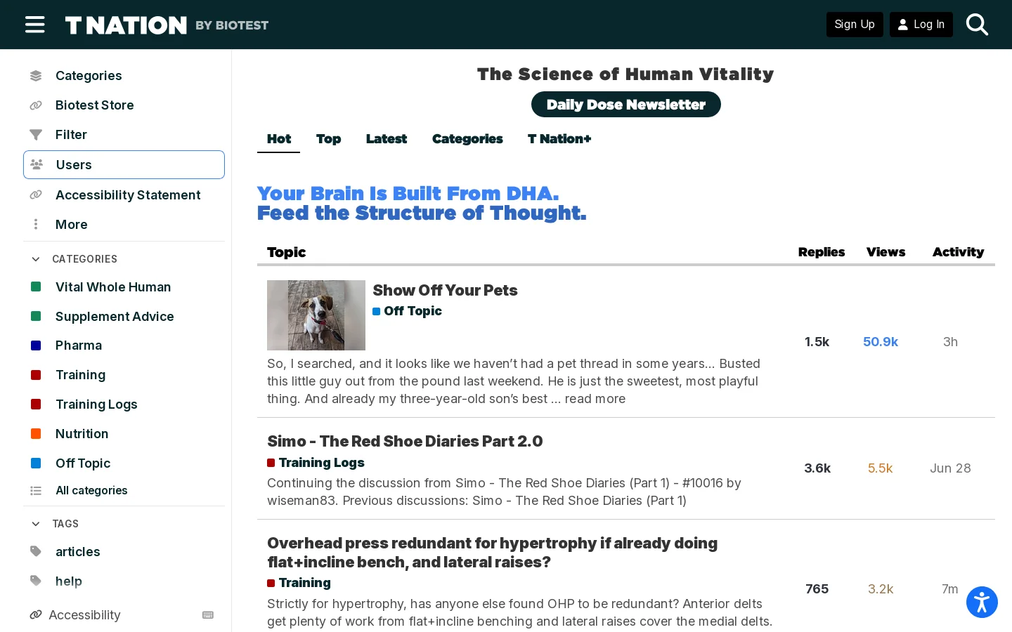 T Nation by Biotest Homepage screenshot