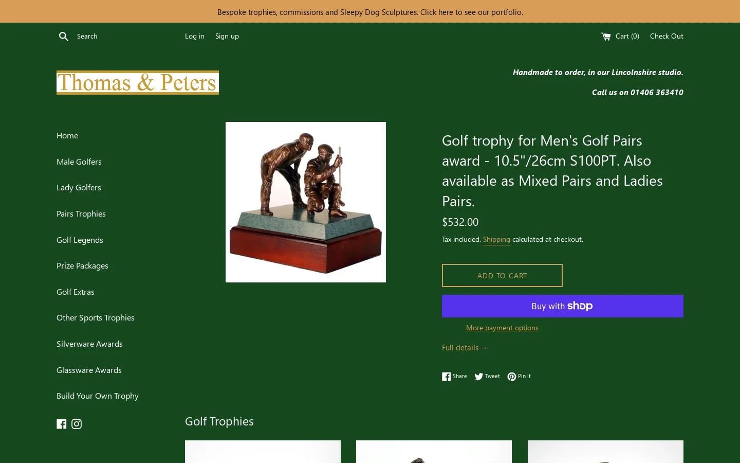 Golf Trophies by Thomas & Peters Homepage screenshot