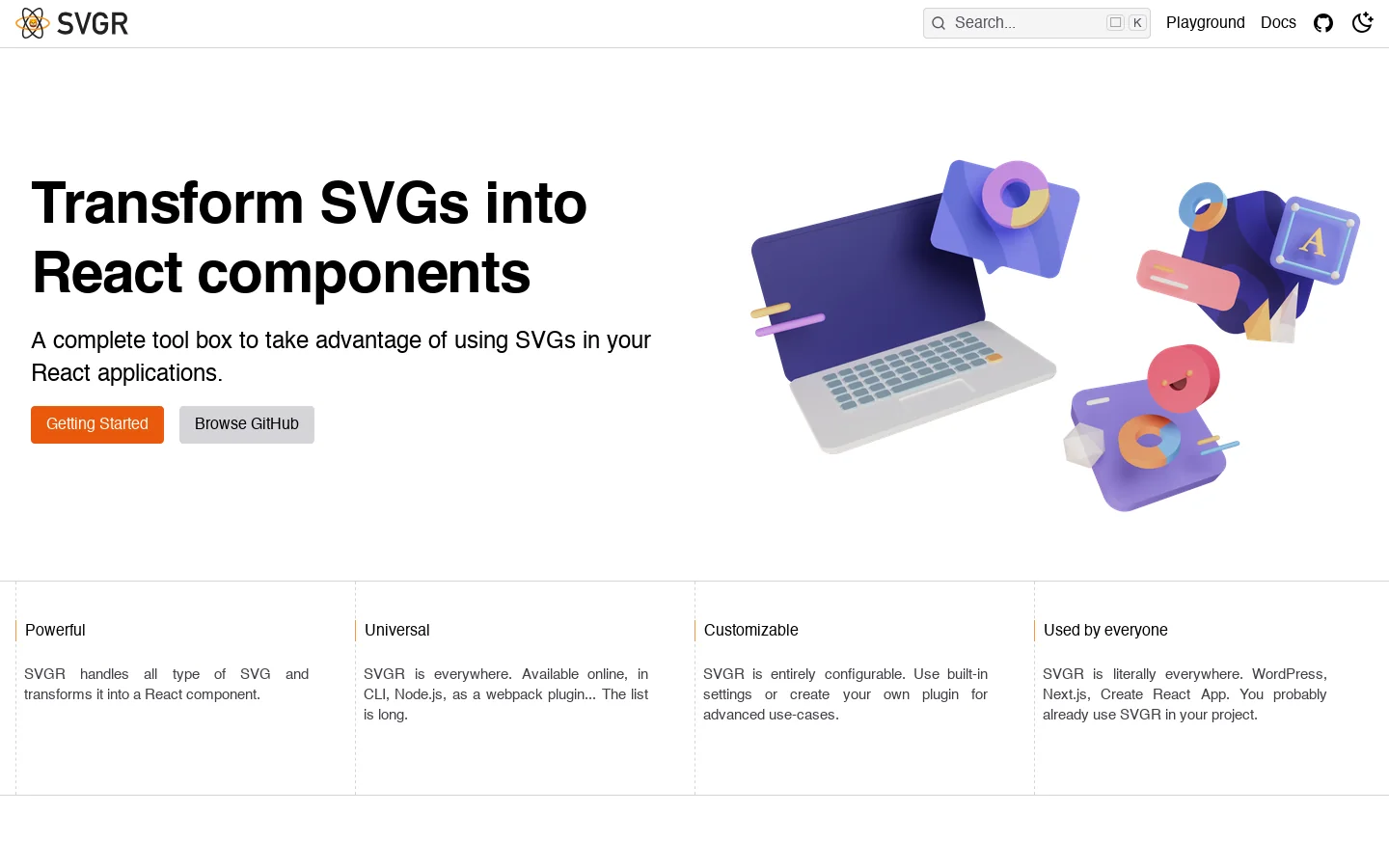 SVGR - Transforms SVG into React Components. - SVGR Homepage screenshot