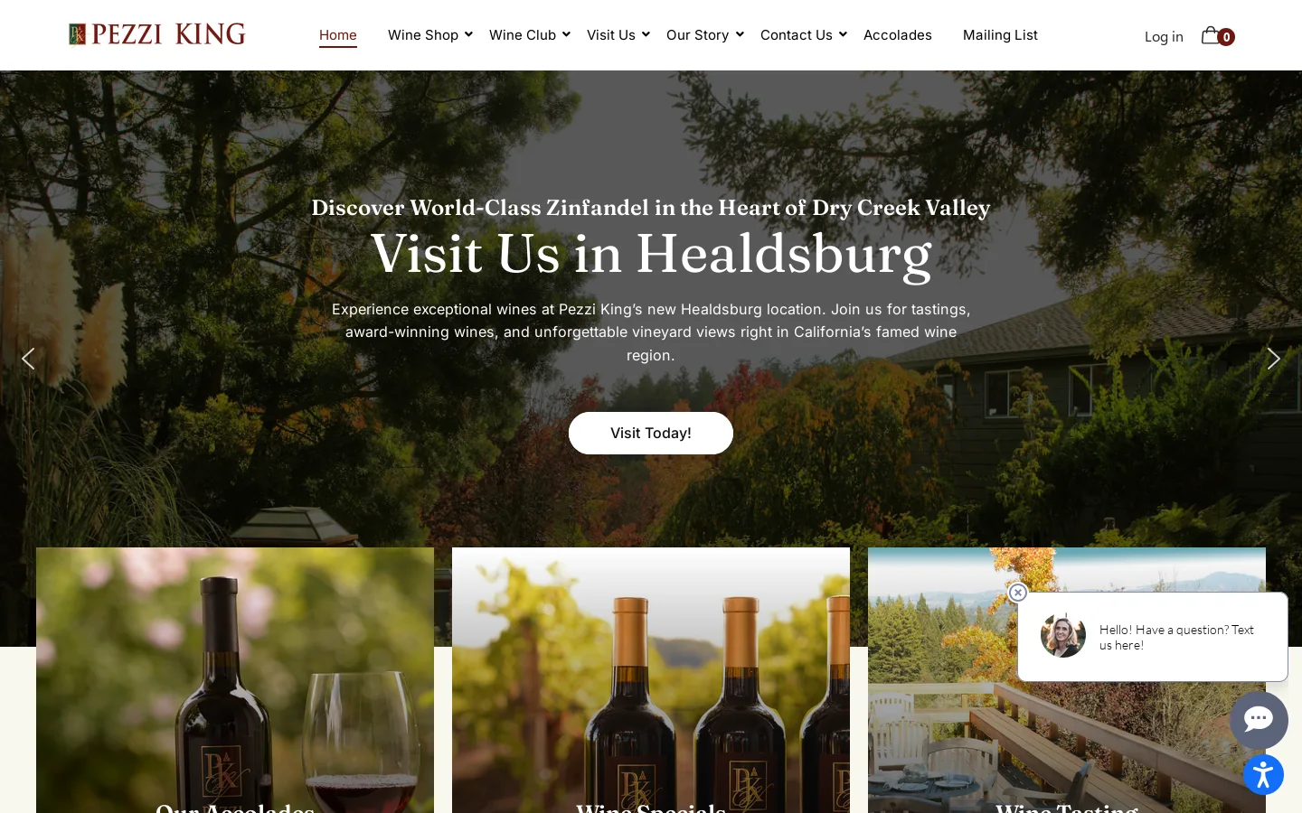 Pezzi King Winery Homepage screenshot