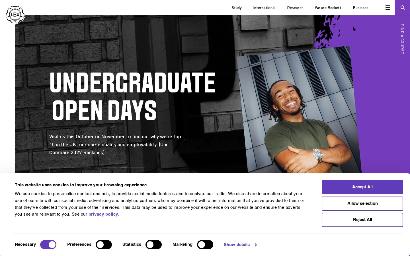 Leeds Beckett University Homepage screenshot
