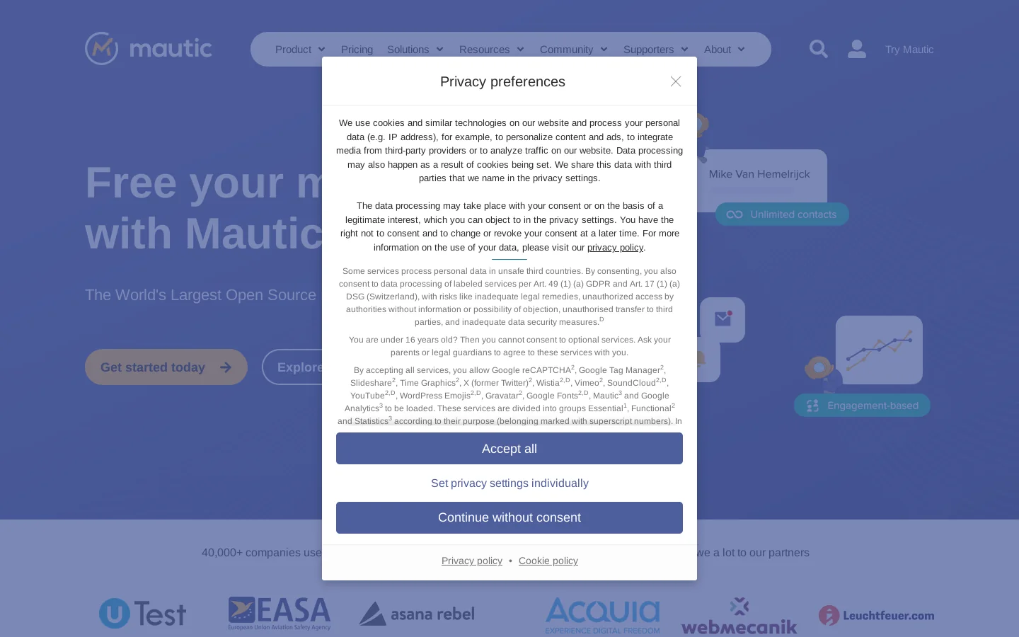 Mautic Homepage screenshot
