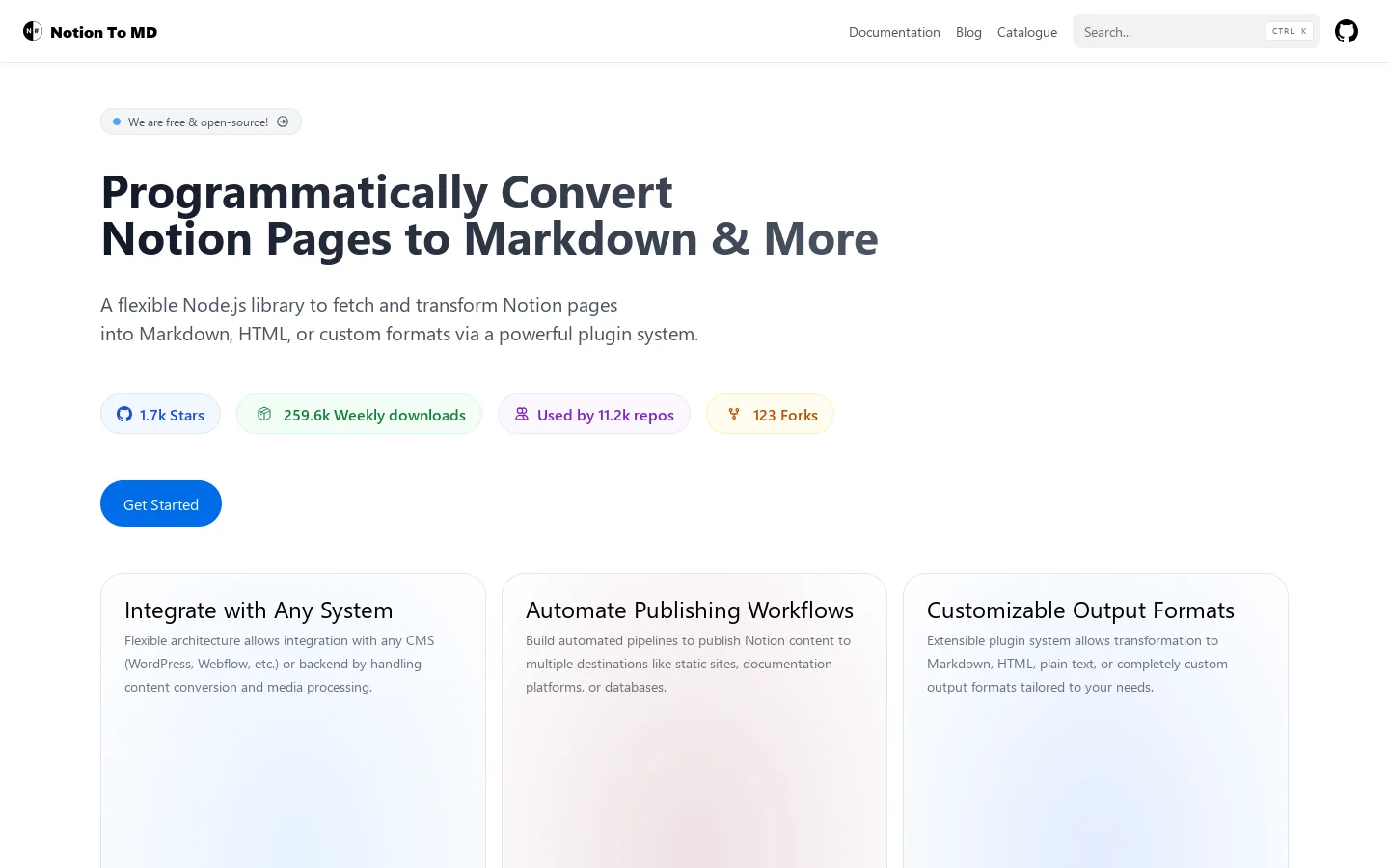 Notion To MD Homepage screenshot