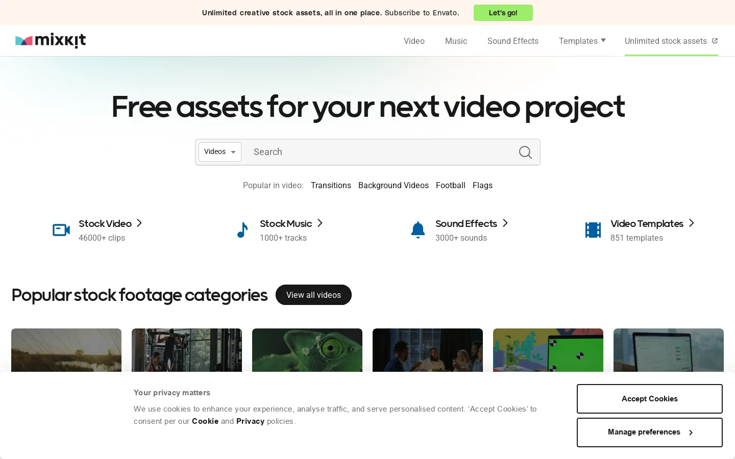 Mixkit Homepage screenshot