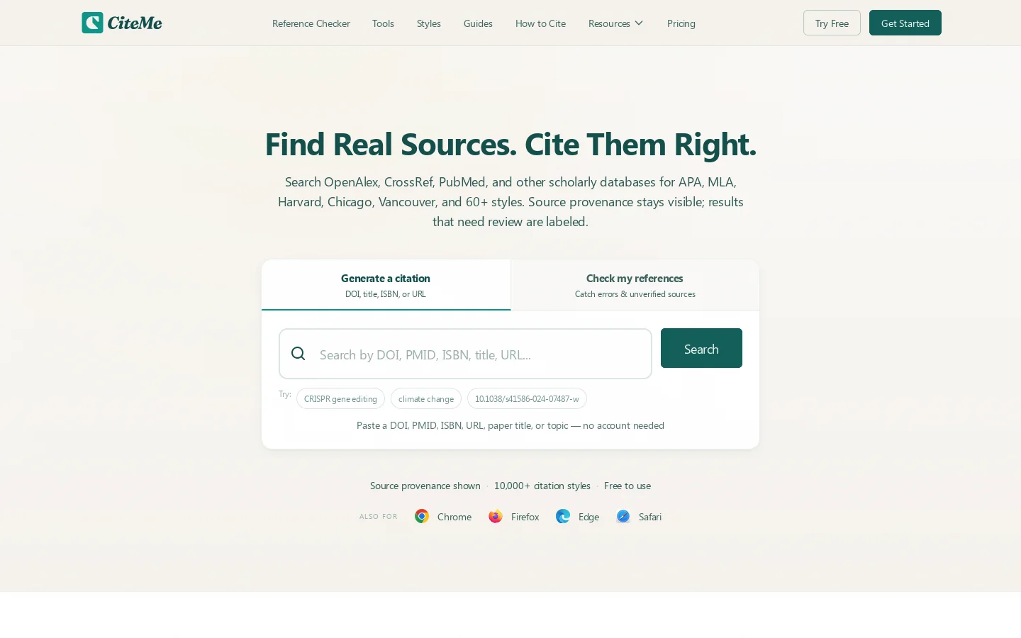CiteMe Homepage screenshot