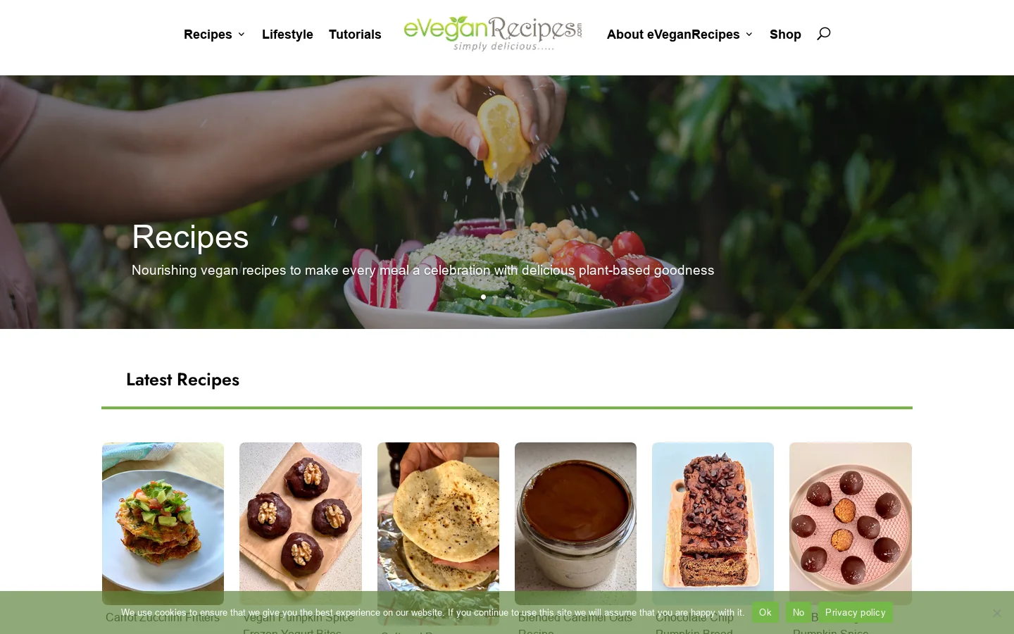eVeganRecipes Homepage screenshot