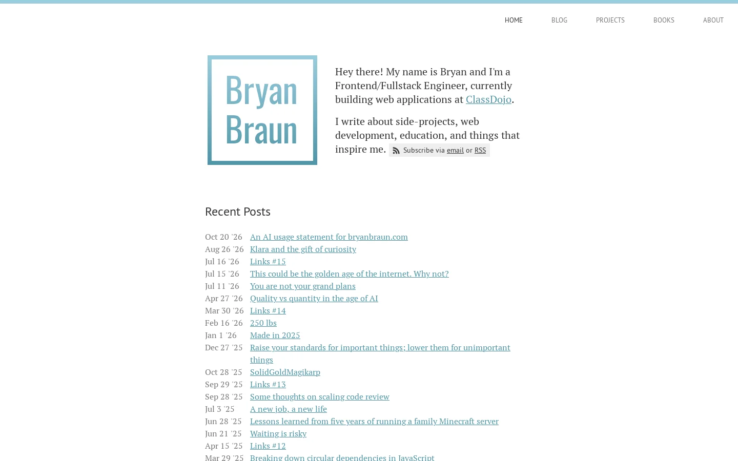 Bryan Braun Homepage screenshot