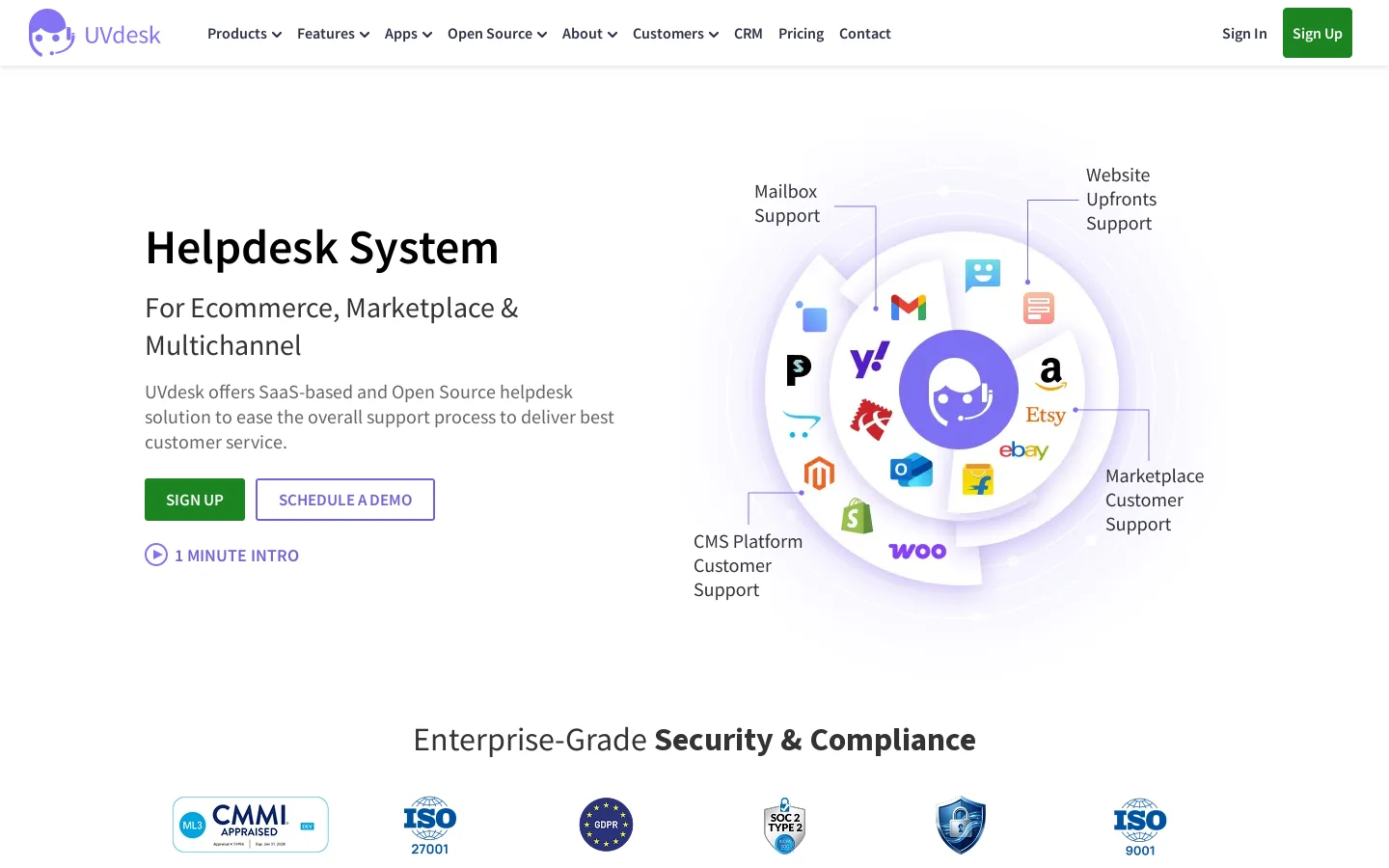 UVdesk Homepage screenshot