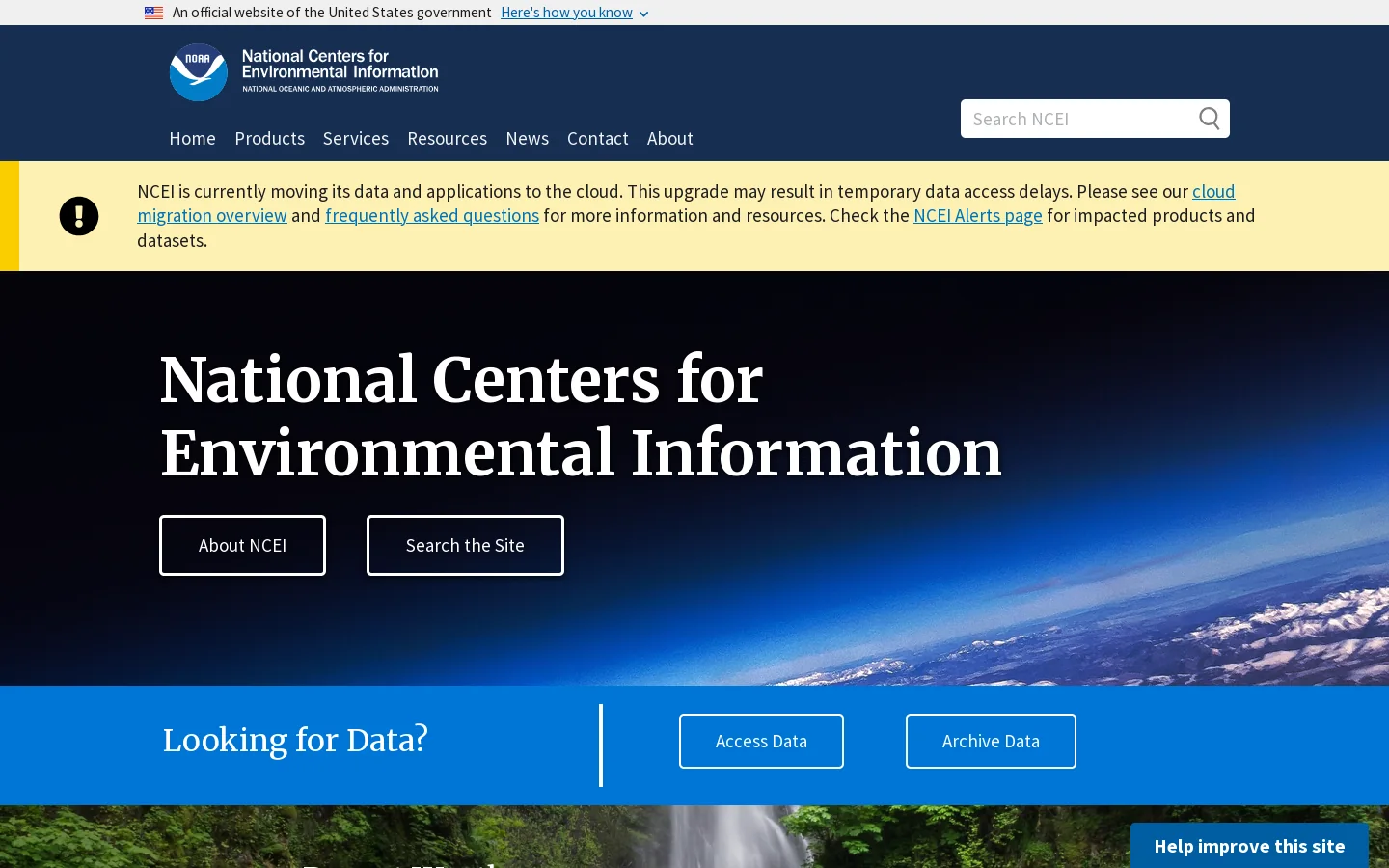 National Centers for Environmental Information (NCEI) Homepage screenshot