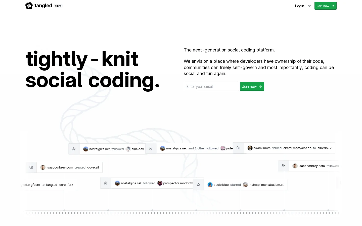 Tangled Homepage screenshot