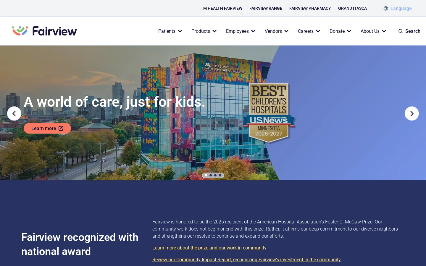 Fairview Homepage screenshot