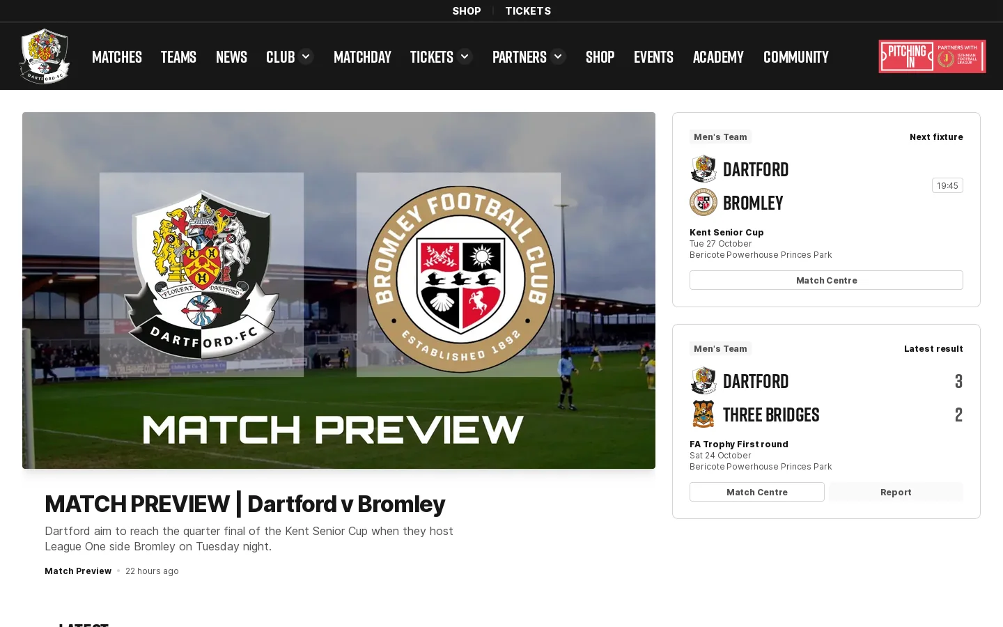 Dartford FC Homepage screenshot