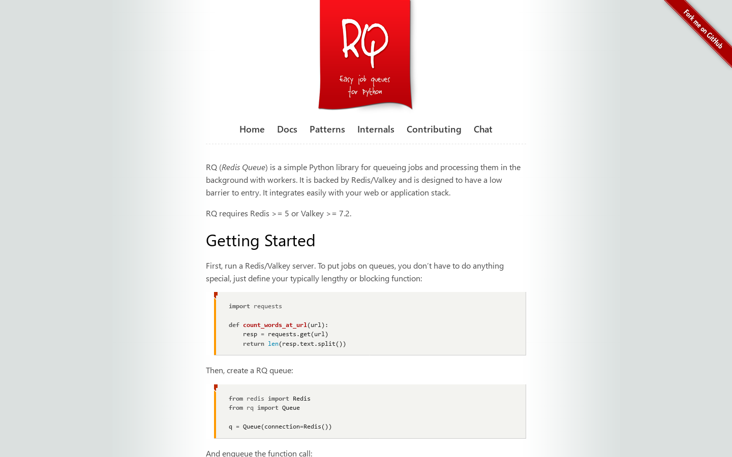 RQ: Simple job queues for Python Homepage screenshot