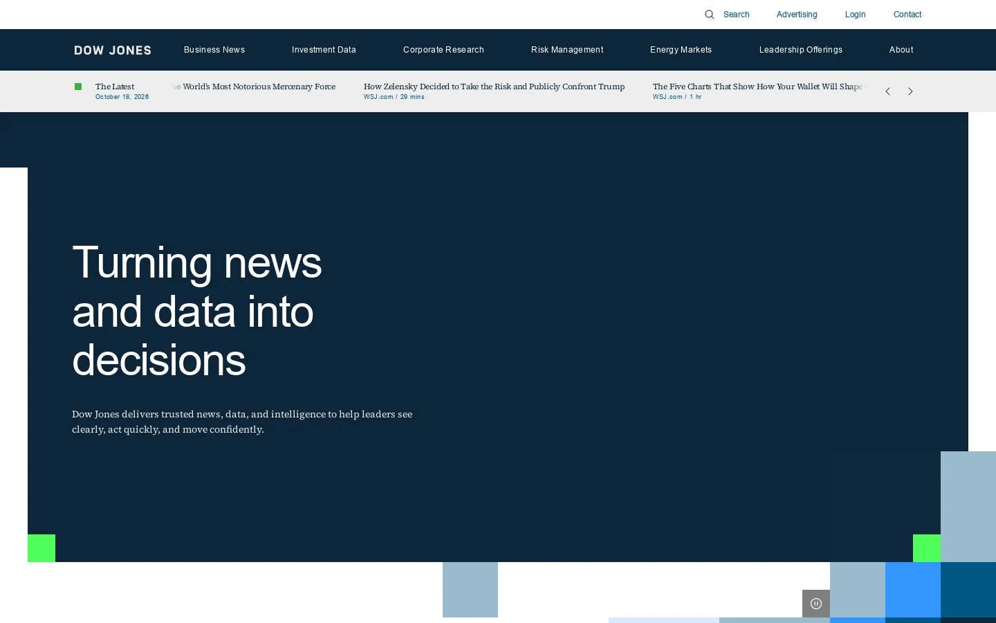 Dow Jones Homepage screenshot