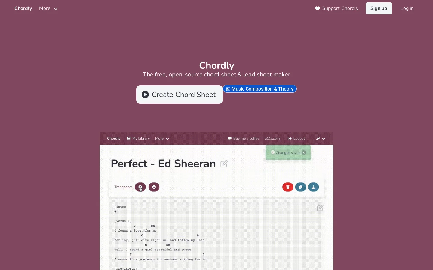 Chordly Homepage screenshot