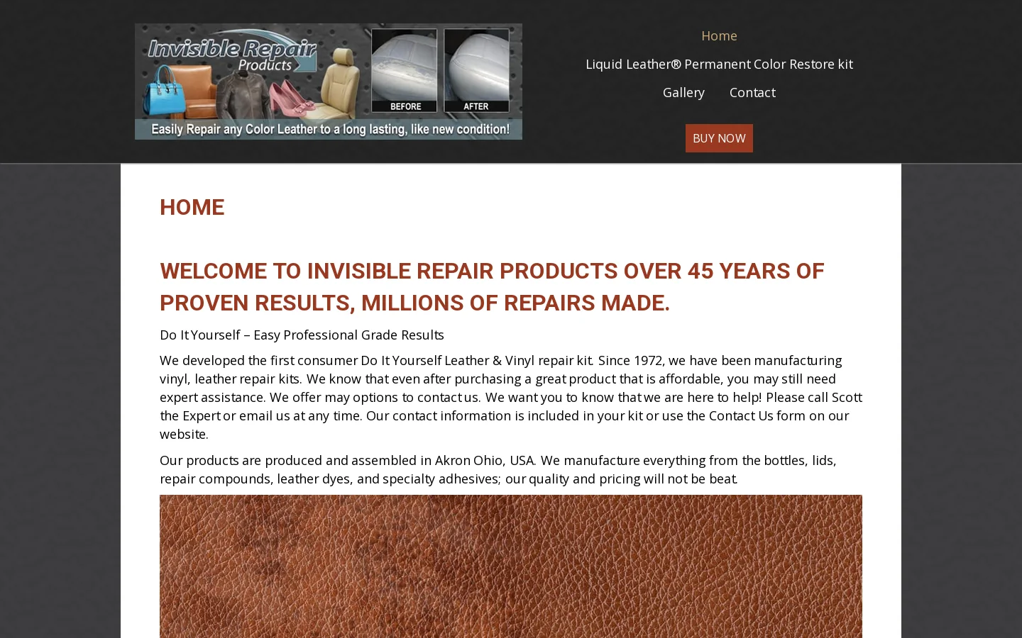 High Grade Leather and Vinyl Repair Kits Homepage screenshot