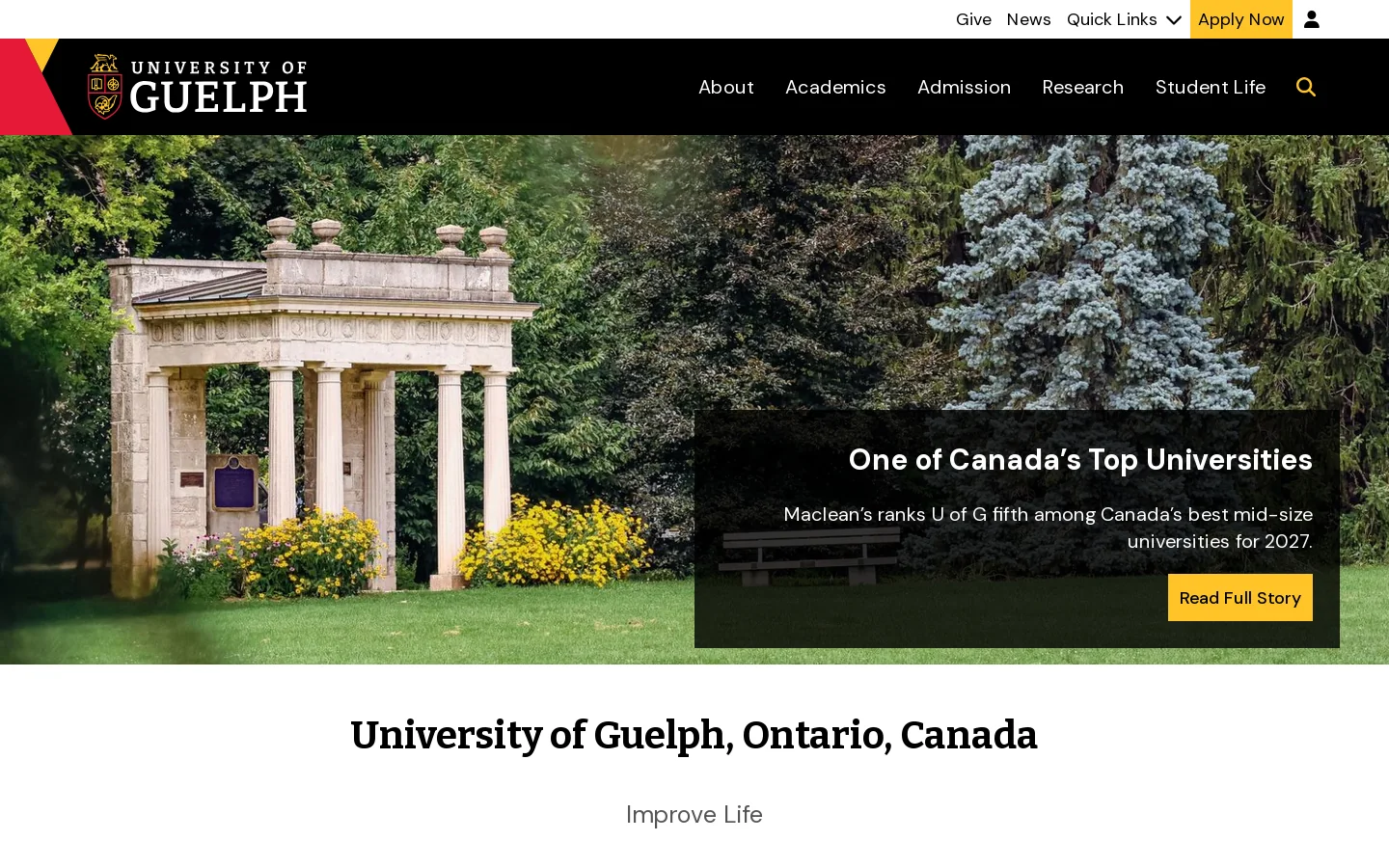 University of Guelph - Improve Life Homepage screenshot
