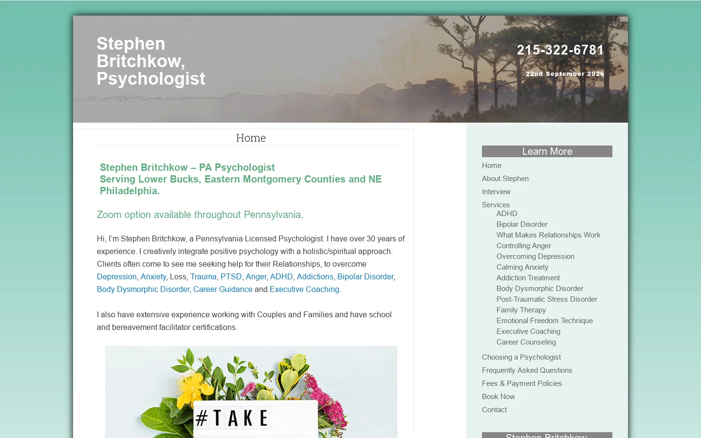 Psychologist - Stephen Britchkow - Bucks & Montgomery Co., PA Homepage screenshot